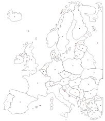 Europa-Karte mit gesetzten Knotenpunkten